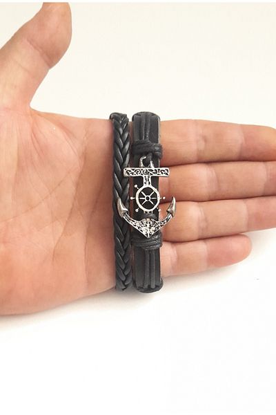 BSN Store Anchor Figure 2-Piece Fashion Khaki Leather Bracelet Accessory
