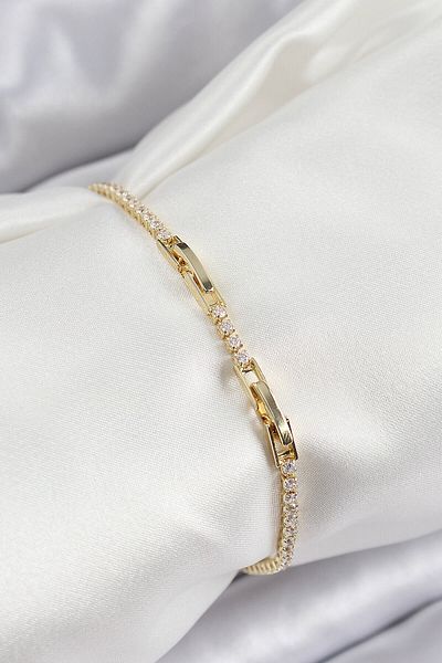 Avantaj Kapıda ®   Brass Zircon Stone Thin Waterway Model Gold Color Women's Bracelet