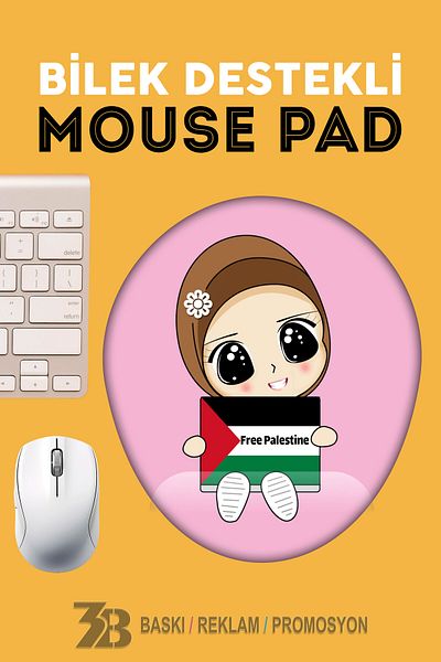 3B BASKI REKLAM PROMOSYON Palestine-2 Theme Orthopedic Supported Oval Mouse Pad-Mouse Bottom-3Bomouse26