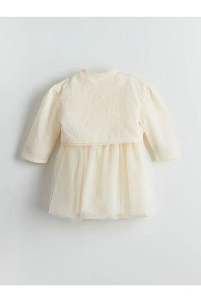 LC Waikiki Lcw Kids Ecru Crew Neck Girls Dobby Dress