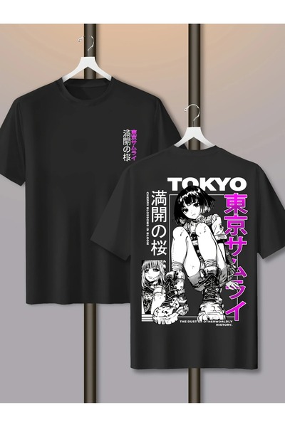 Massgai Tricou oversize unisex Tokyo Anime imprimat 100% bumbac