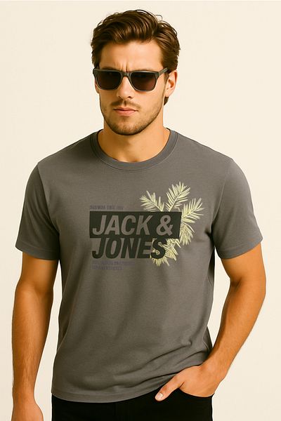 Jack & Jones Men's Logo Printed T-Shirt Dark Gray