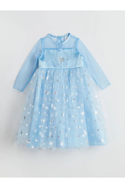 LC Waikiki Lcw Kids Blue Crew Neck Girls Tulle Lace Dress