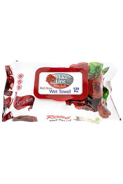 MIKE LINE Red Rose Ultra Soft Wet Wipes with Lid, 120 Pcs/Pack