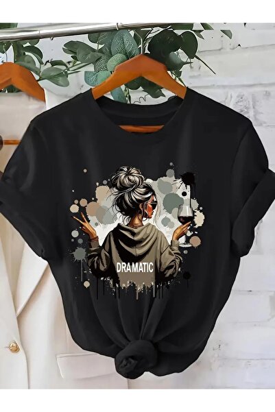 Massgai Унисекс тениска с драматичен принт за жени, голям размер, 100% памук