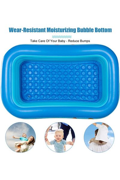 Joyful Box Piscina Gonflabila cu 3 inele Joyful Box, 180 x 140 x 51 cm, Sezut moale dublu, Albastra cu desene p