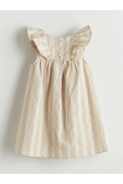 LC Waikiki Lcw Kids Beige Square Collar Girls Linen Dress