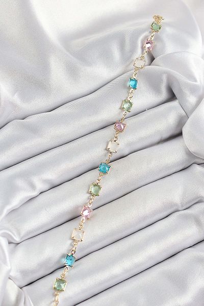 Avantaj Kapıda ®   Brass Gold Color Mixed Color Square Zircon Stone Women's Bracelet