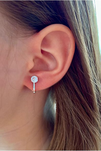 Mila Lumiere Zircon Single Stone Compression Children's Youth Earring