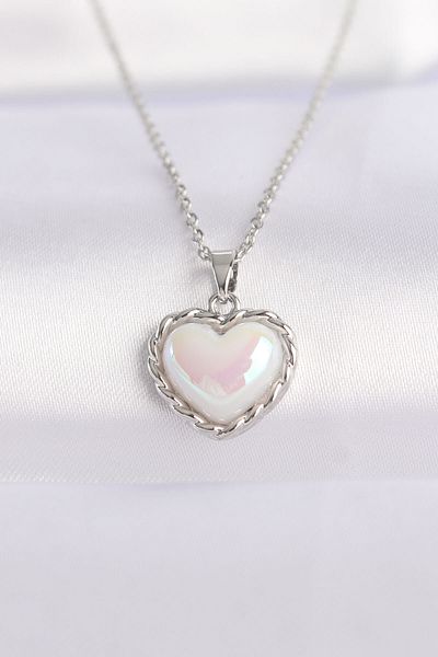 Avantaj Kapıda ®   316L Steel Chain Silver Color White Stone Heart Pendant