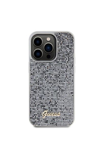 Guess Square Mirror Script Logo Case iPhone 15 Pro Max Silver