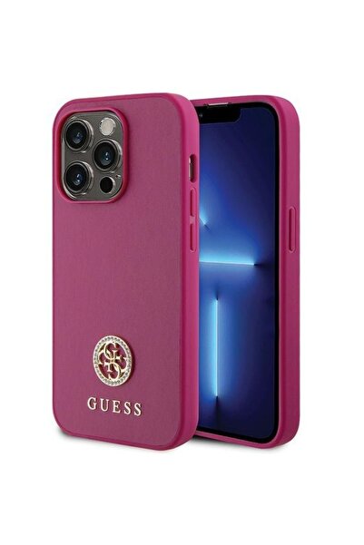 Guess Husa 4G Strass Metal Logo iPhone 15 Pro Max Roz