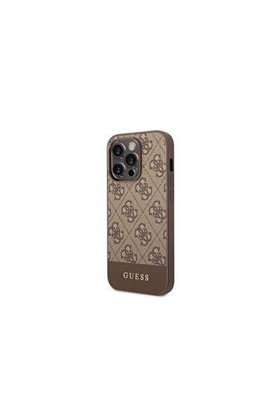 Guess Husa iPhone 14 Pro Max 4G Stripe Metal Logo Brown