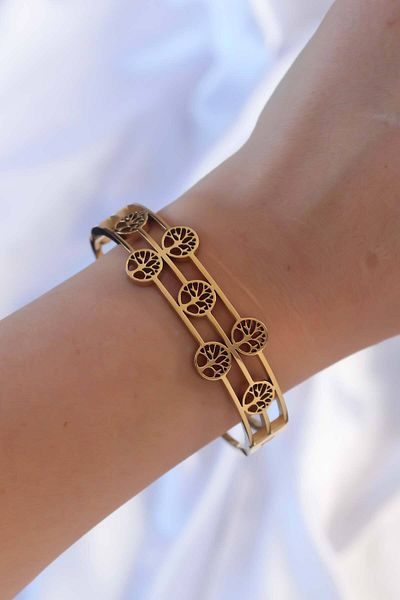Avantaj Kapıda ®   316L Steel Gold Color Minimal Tree of Life Design Handcuffs