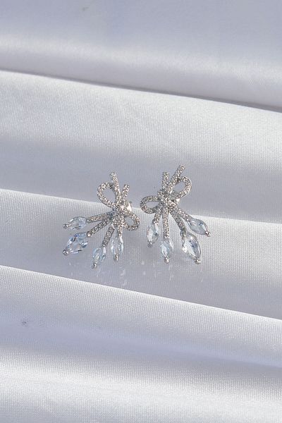 Avantaj Kapıda ®   Brass Silver Color Zircon Stone Bow Earrings