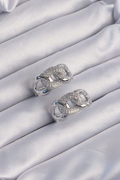 Avantaj Kapıda ®   Brass Silver Color Zircon Stone Milky Way Earrings