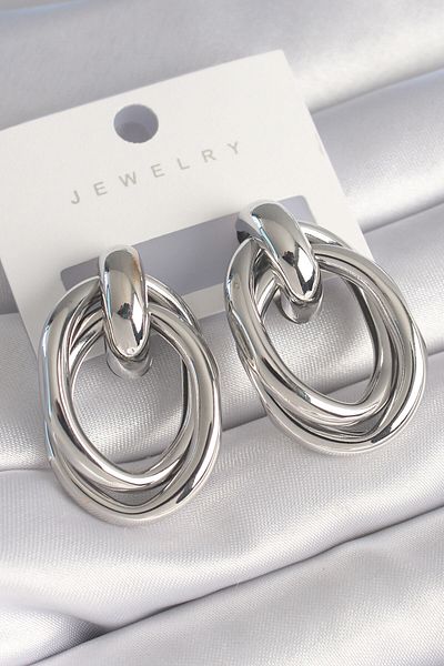 Avantaj Kapıda ®   Brass Silver Color Oval Spiral Model Women's Earrings