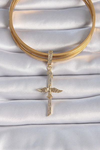 Avantaj Kapıda ®   Brass Gold Color Zircon Stone Detailed Elif Model Phoenix Figure Ajda Charm