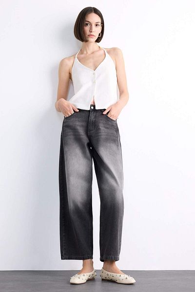 DeFacto Wide Baggy Fit Washed Jean Trousers F7501Ax25Sm