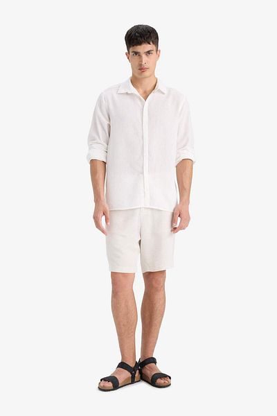 DeFacto Regular Fit Straight Leg Linen Blend Bermuda Shorts D4277Ax25Sm