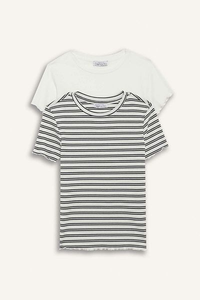 DeFacto Regular Fit Crew Neck 2-Piece Ribbed Camisole Short Sleeve T-Shirt F5900Ax25Sm