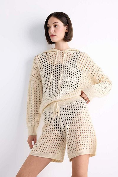 DeFacto Hooded Crochet Long Sleeve Beach Top F7462Ax25Hs