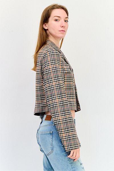 Asos Design Women Super Skinny Houndustooth Crop Blazer, Multicolor