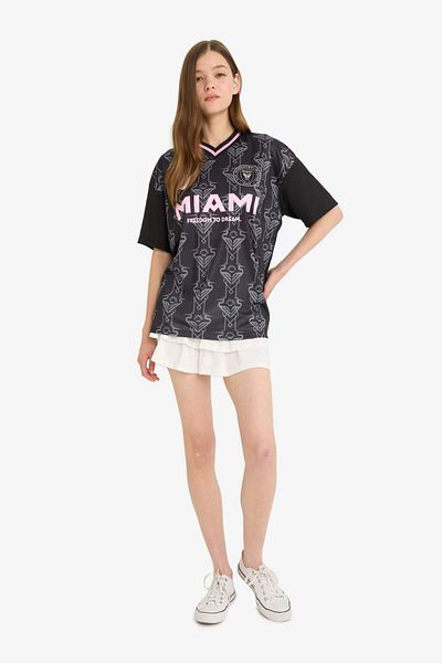 DeFacto Coool Mls Oversize Wide Mold Printed Jacquard Jersey Fabric Short Sleeve T-Shirt F2891Ax25Sm