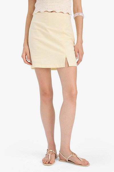 DeFacto Pencil Regular Waist Lined Linen Look Mini Skirt F6467Ax25Sm