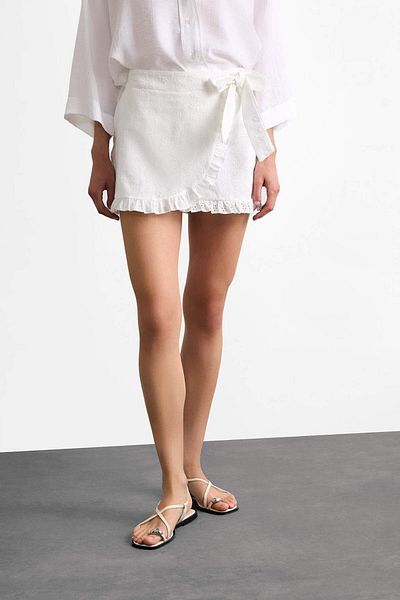 DeFacto Tie-Up White Mini Shorts Skirt F8337Ax25Sm