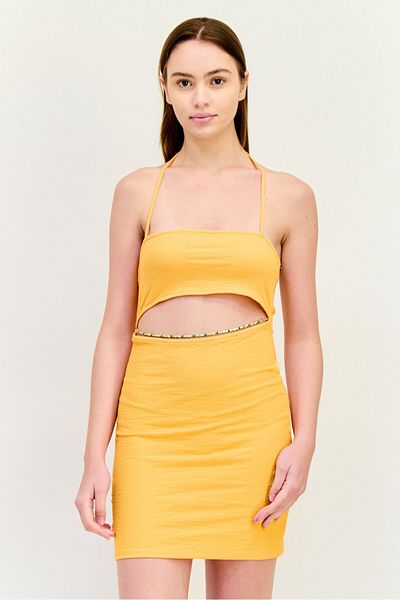 Don't Call Me Jennyfer Women Textured Cut-Out Detail Mini Dress, Orange