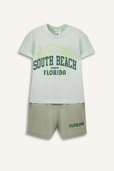 DeFacto Baby Boy 2-Piece Set Printed Short Sleeve T-Shirt Elastic Waist Shorts E2801A525Sm