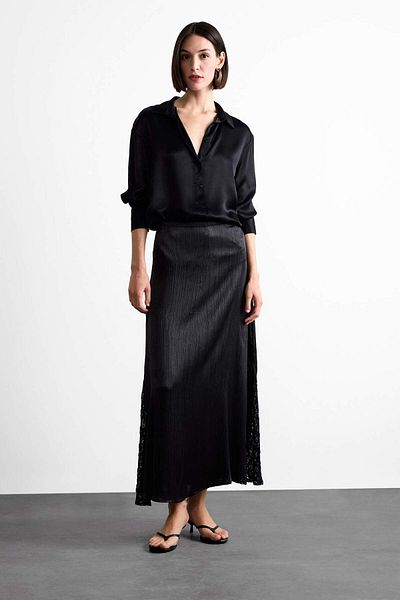 DeFacto High Waisted Satin Lace Detailed Midi Skirt F8040Ax25Sm