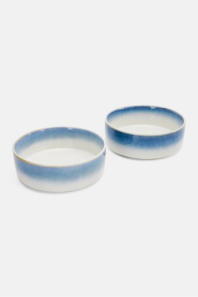 Tchibo 2 Piece Color Block Serving Bowls, Sage Blue/White Combo