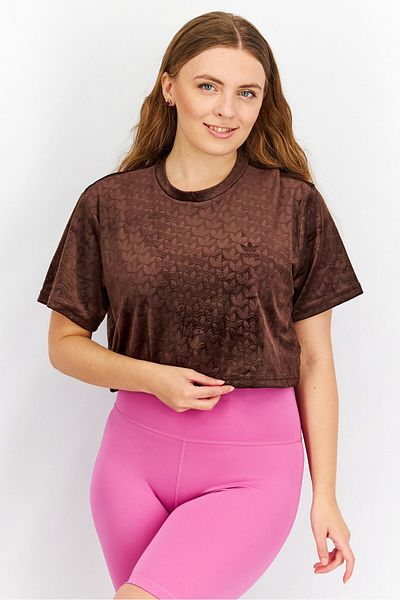 adidas Women Sportswear Fit Short Sleeves Brand Logo Outdoor T-Shirt, Brown