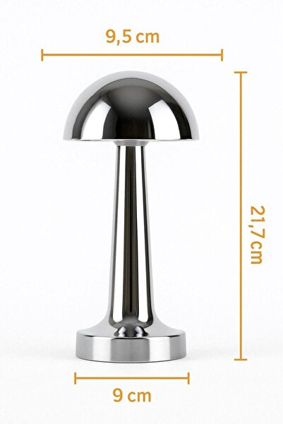 Genel Markalar Mantar Gümüş Masa Lambası Şarjlı Dokunmatik 3 Renk Ayarlanabilir