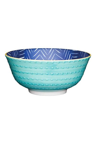 Generic وعاء خزفي آمن للطعام بتصميم شيفرون ومنقط متباين من كيتشن كرافت، أزرق، 15.7 سم، KCBOWL18