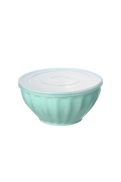 Generic وعاء سلطة دائري بتصميم عصري من فيلي مع غطاء، أزرق وأبيض، سعة 2500 مل، Y1K120219-G