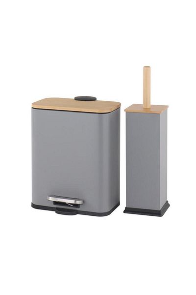 Generic HONEY BEE Pedal Bin with Toilet Brush Medium Grey and Brown 5 Liter HDB-10027