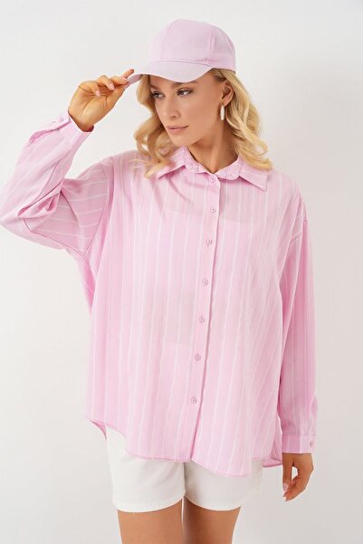 leyla sanat sanata yeni bir bakış açısı Leyla Sanat Sanata a New Perspective 3900 Oversize Check Shirt - Y.Pink