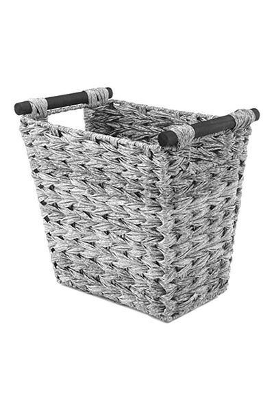 Generic erorex Whitmor Split Waste Basket with Wood Handles Grey Wash and Black 6084-8003-GW