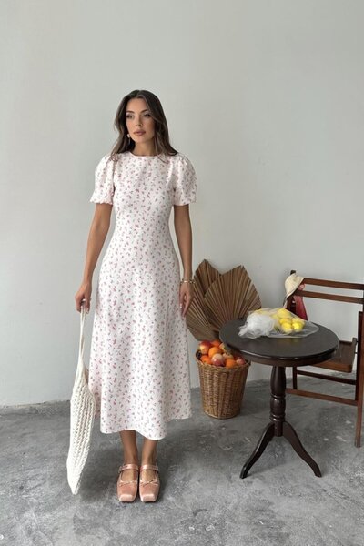 JANES Розова рокля с дигитален щампован атлас