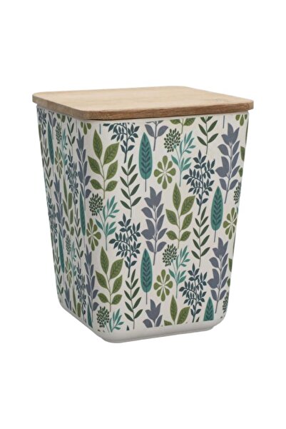 Generic Felli Leaf and Floral Printed Bamboo Fiber Canister with Lid Multicolor 980ml