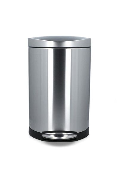 Generic Simple Human Brushed Stainless Steel Semi-Round Step-On Trash Can Silver and Black 10 Liter CW1833