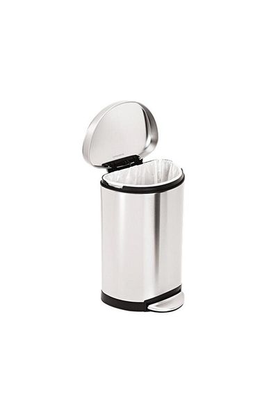 Generic Simple Human Brushed Stainless Steel Semi-Round Step-On Trash Can Silver and Black 10 Liter CW1833