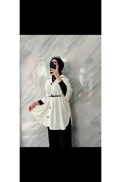 DİLEKBUTİK Poncho alb cu borduri negre