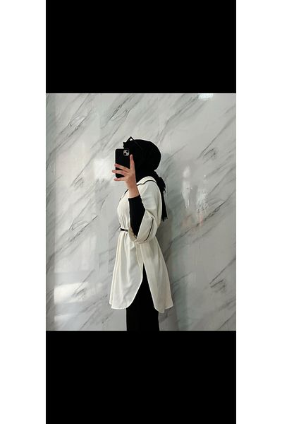 DİLEKBUTİK Poncho alb cu borduri negre
