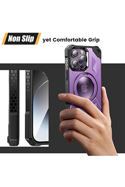 Gtech G-Tech Ring Stand Case, Compatible with Apple iPhone 15 Plus, Antisoc Defender, Magsafe, Purple