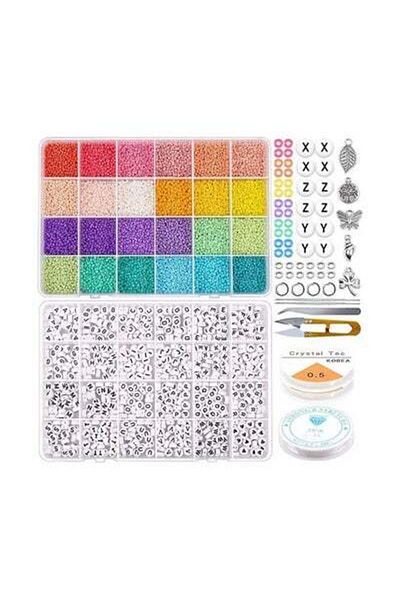 HALAMODO Glass Seed And Alphabet Letter Beads Art Starter Kit For Kids -Assorted