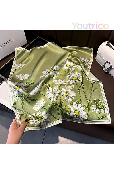 Youtrico 100% Mulberry Silk,summer,patterned White Daisies Scarf,pretty Floral,gift,53*53cm